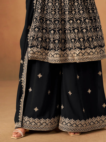 Black Georgette Embroidery Work Palazzo Set