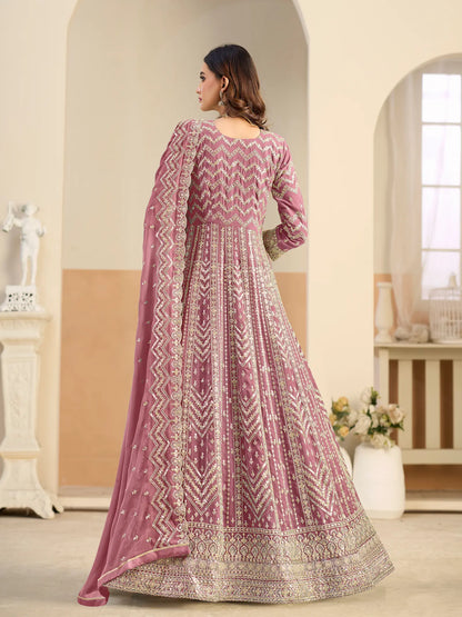 Pastel Pink Georgette Embroidery Gown