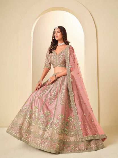 Daisy Pink Art Silk Embroidered Lehenga Choli