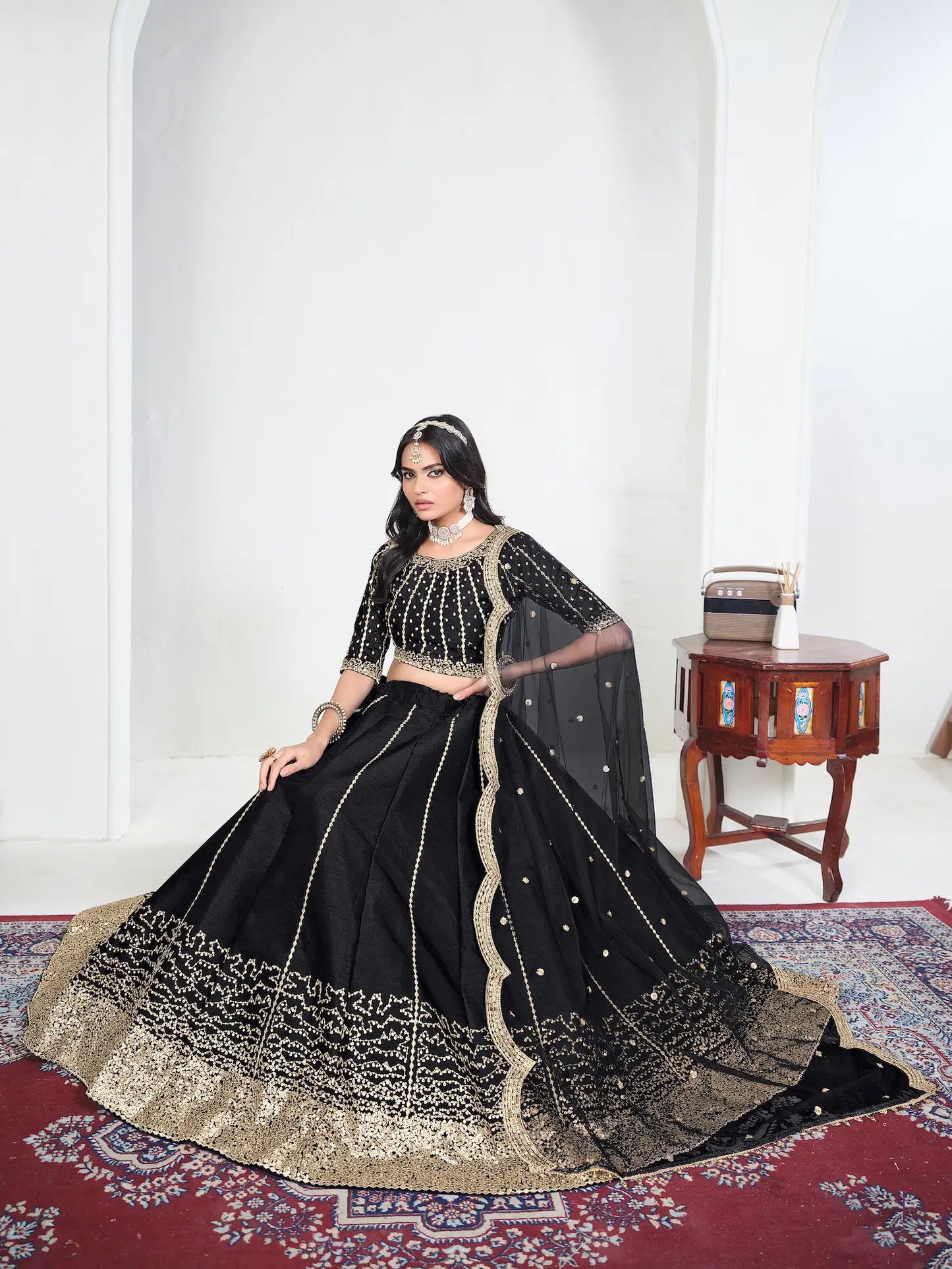 Black Art Silk Embroidery Lehenga Choli