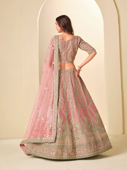 Daisy Pink Art Silk Embroidered Lehenga Choli