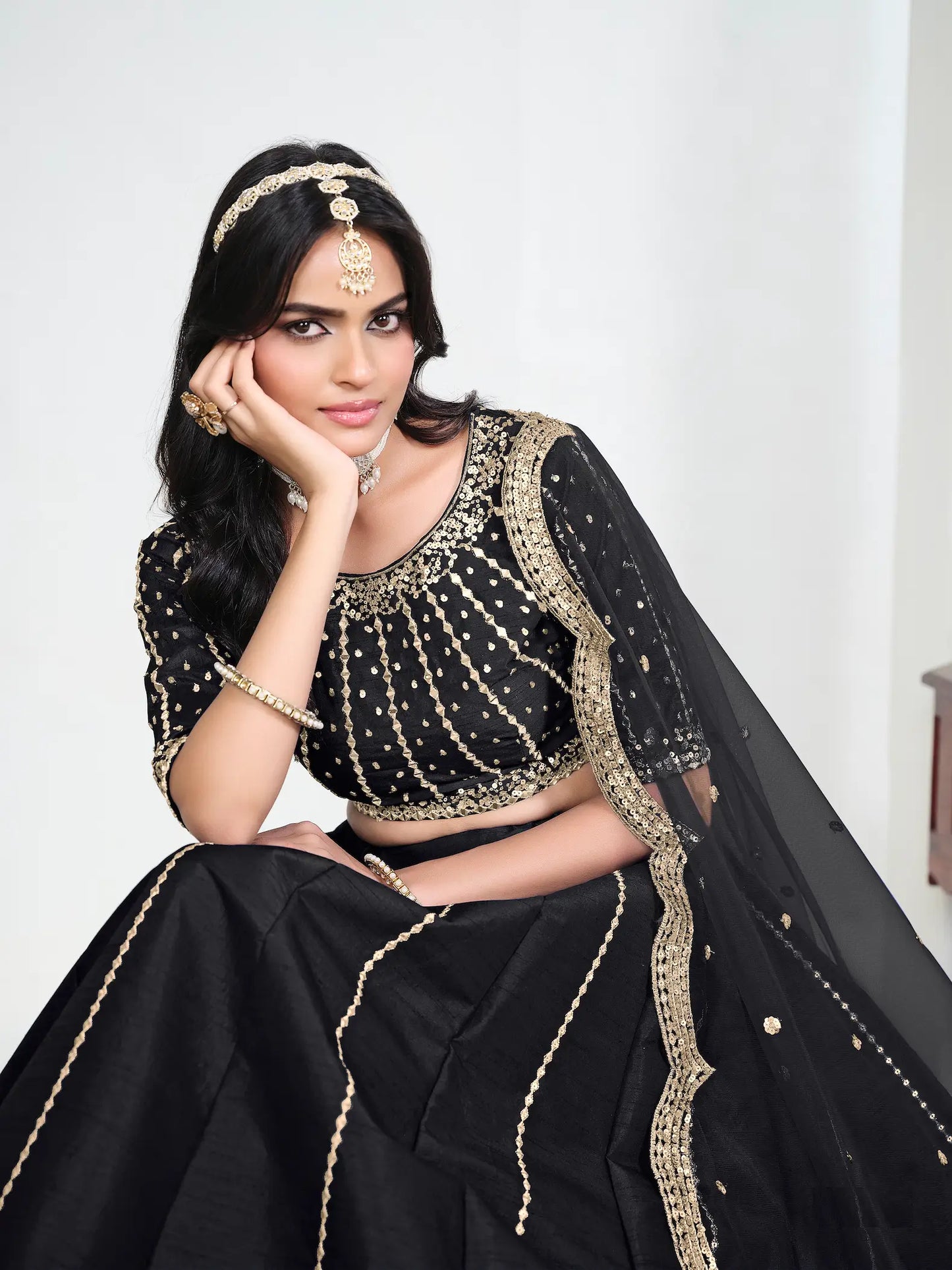 Black Art Silk Embroidery Lehenga Choli