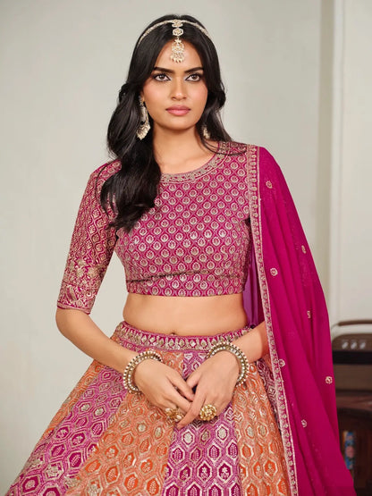 Hot Pink Embroidery Lehenga Choli