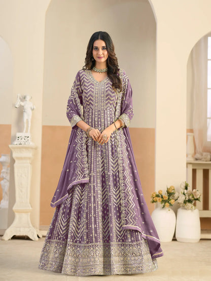 Lavender Georgette Embroidery Gown