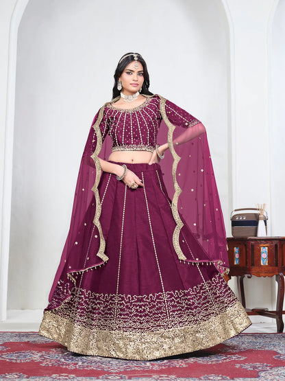 Berry Wine Art Silk Embroidery Lehenga Choli