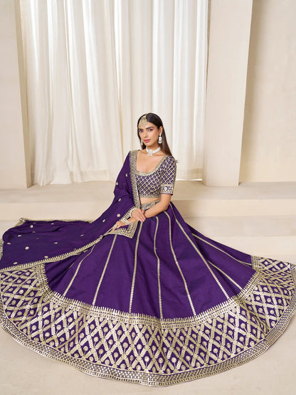 Purple Art Silk Embroidery Work Lehenga Choli