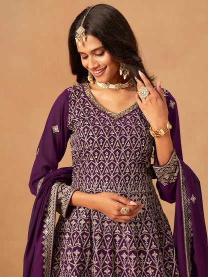 Purple Georgette Embroidery Work Palazzo Set