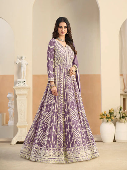 Pastel Purple Georgette Embroidery Gown
