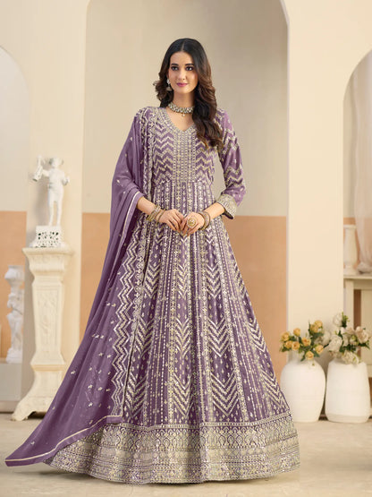 Lavender Georgette Embroidery Gown