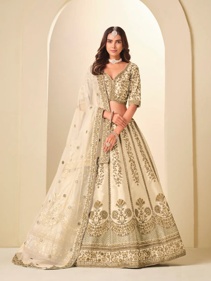 Almond Beige Art Silk Embroidered Lehenga Choli