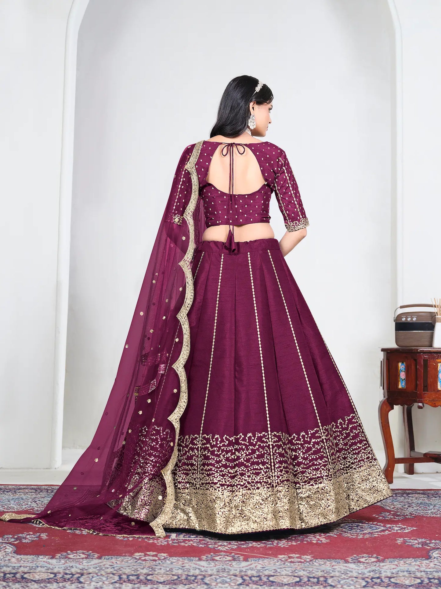 Berry Wine Art Silk Embroidery Lehenga Choli