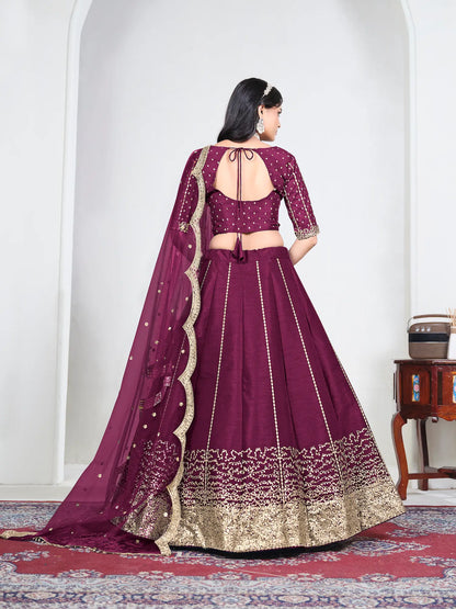 Berry Wine Art Silk Embroidery Lehenga Choli