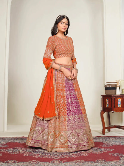 Deep Orange Embroidery Lehenga Choli