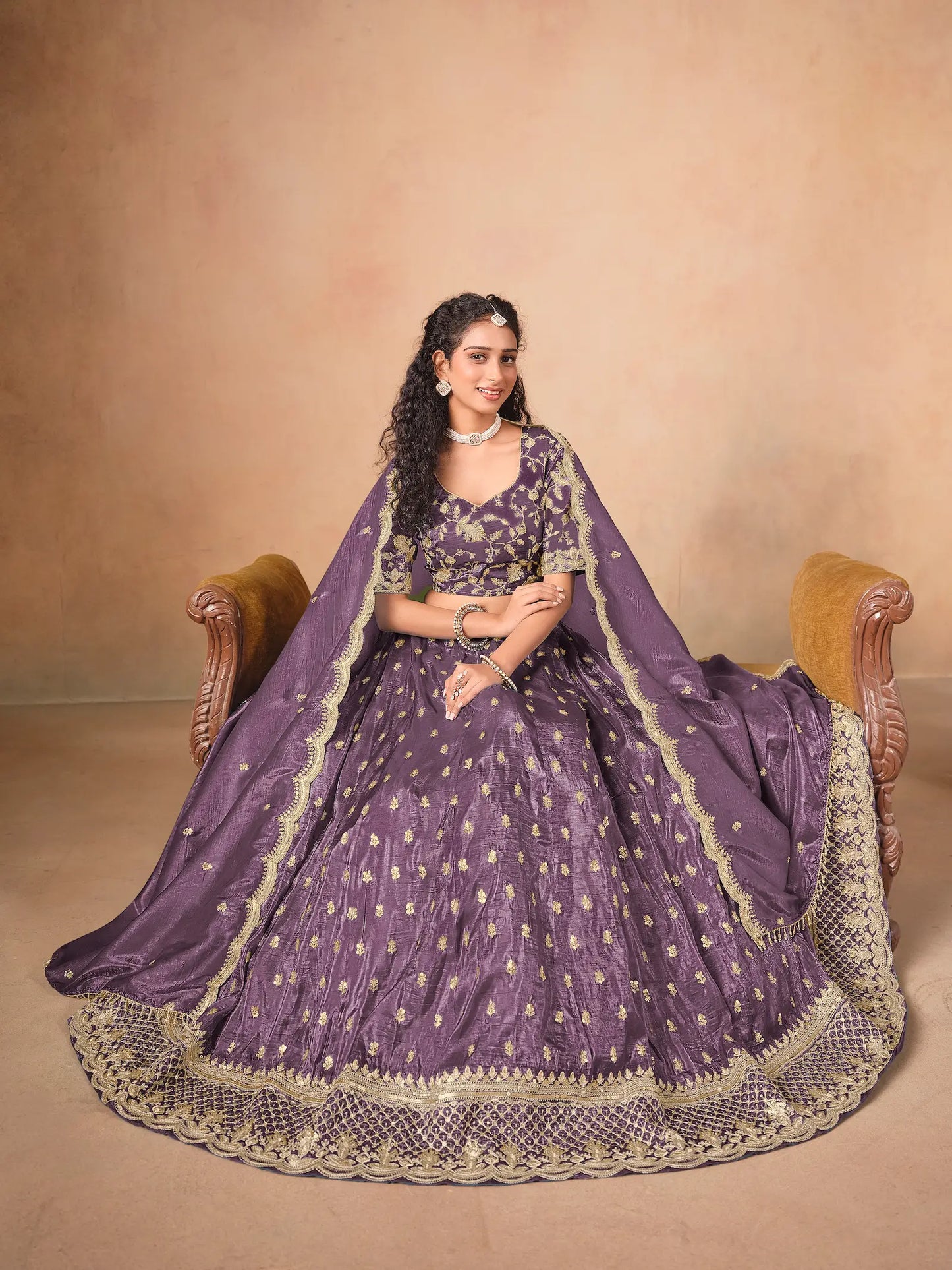 Dusty Purple Organza Embroidery Work Lehenga Choli