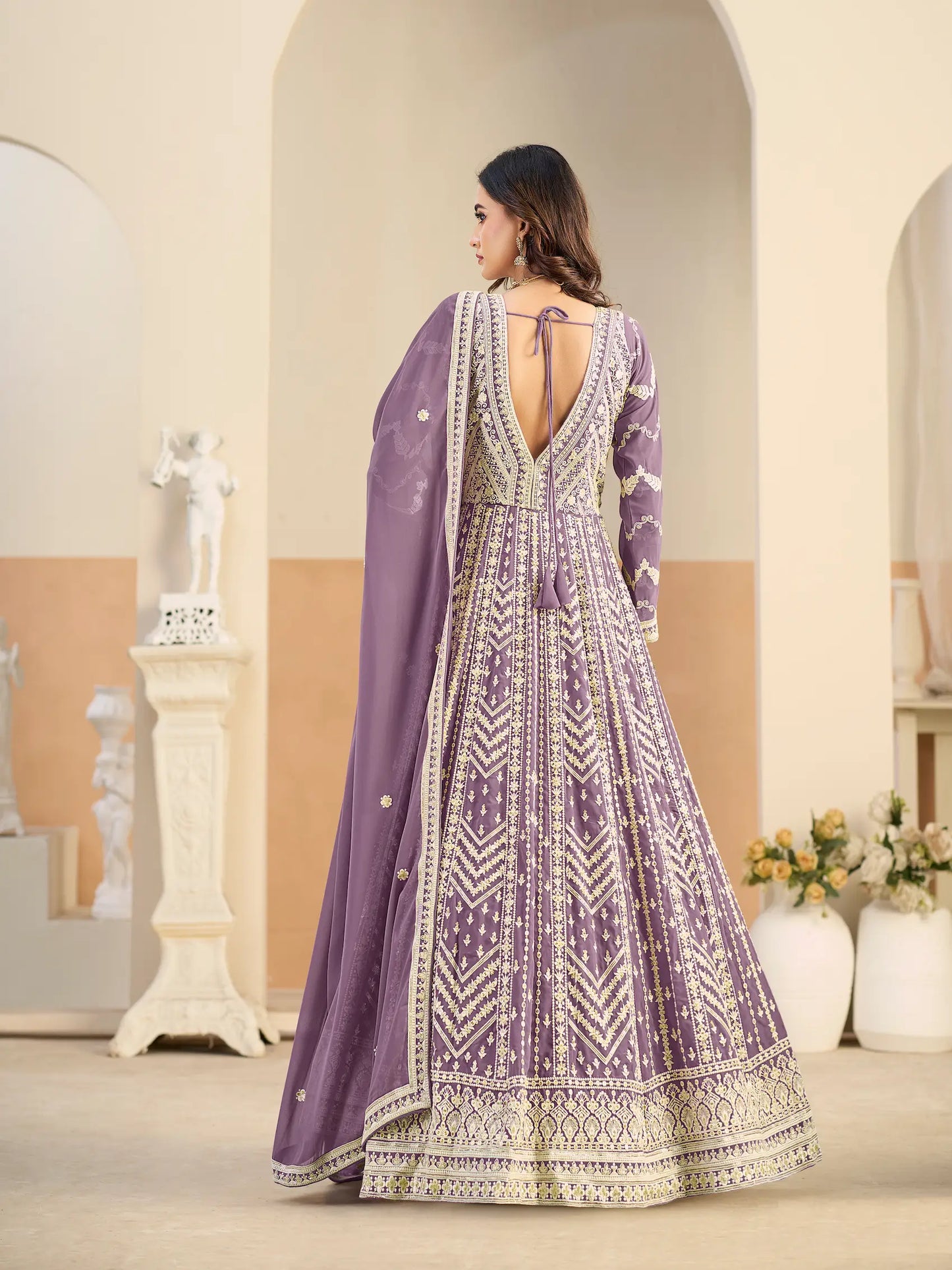 Pastel Purple Georgette Embroidery Gown