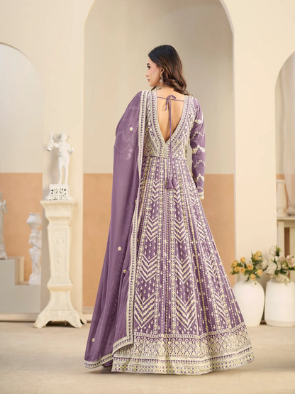 Pastel Purple Georgette Embroidery Gown
