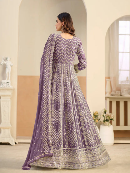 Lavender Georgette Embroidery Gown