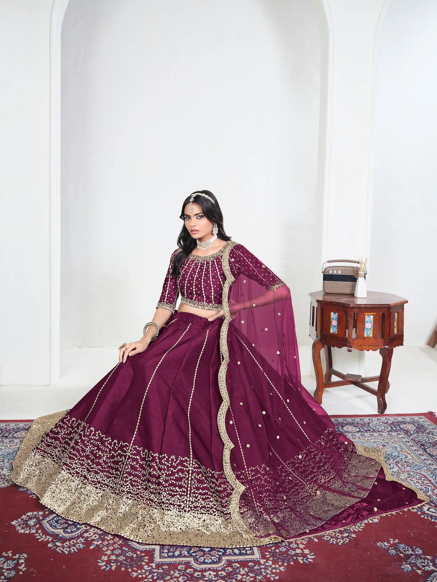 Berry Wine Art Silk Embroidery Lehenga Choli
