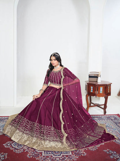 Berry Wine Art Silk Embroidery Lehenga Choli