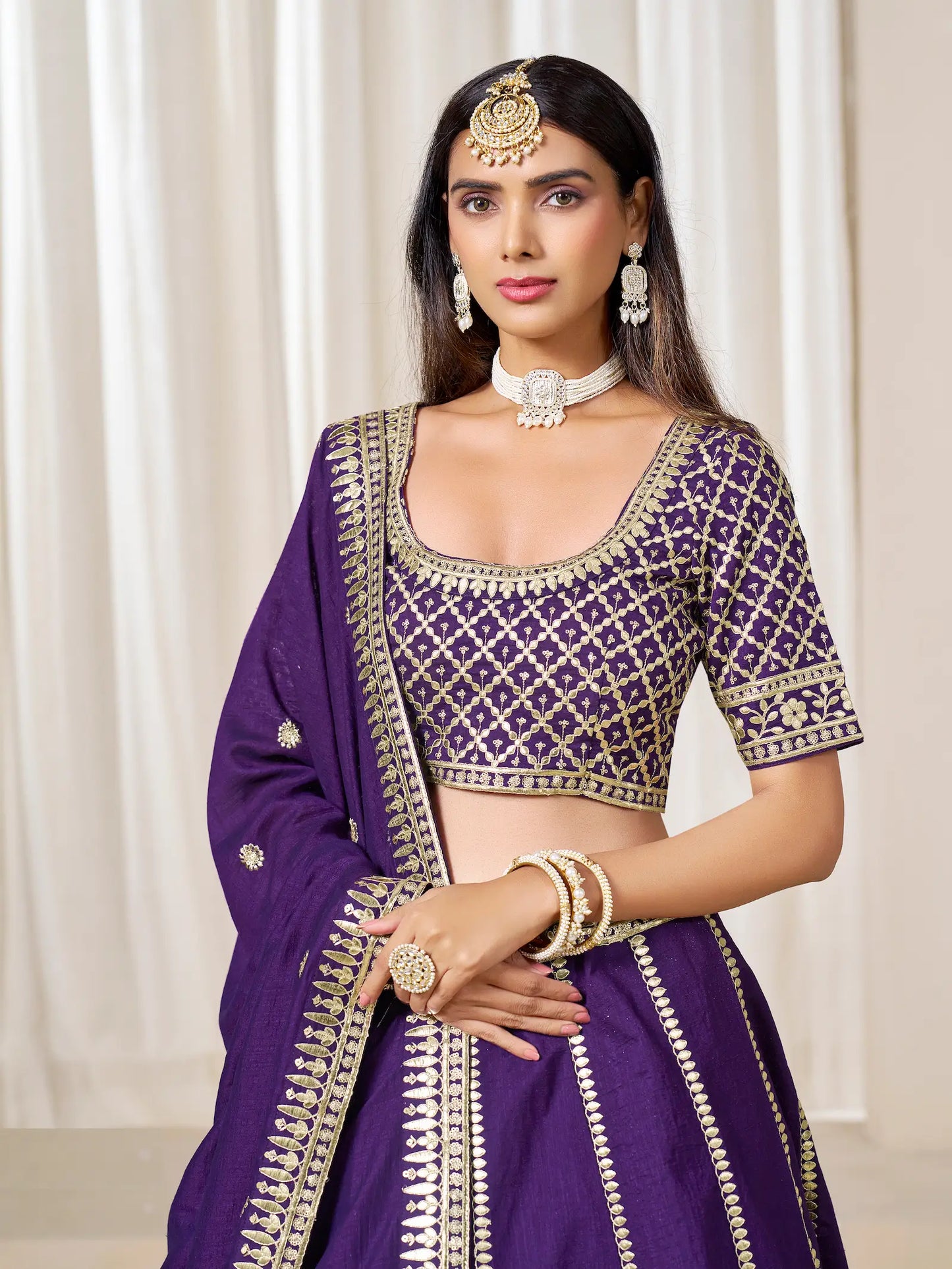 Purple Art Silk Embroidery Work Lehenga Choli