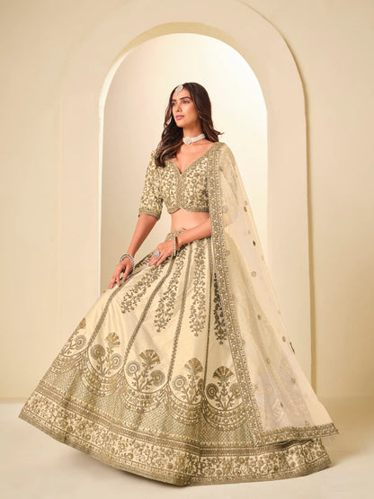 Almond Beige Art Silk Embroidered Lehenga Choli