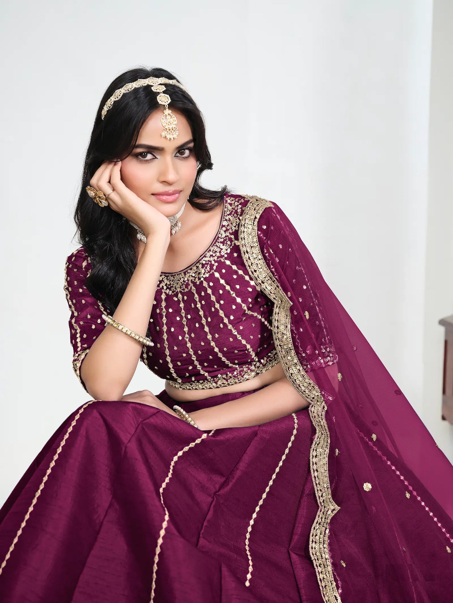 Berry Wine Art Silk Embroidery Lehenga Choli