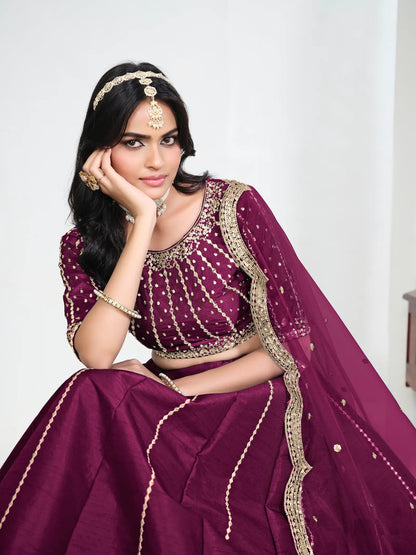 Berry Wine Art Silk Embroidery Lehenga Choli