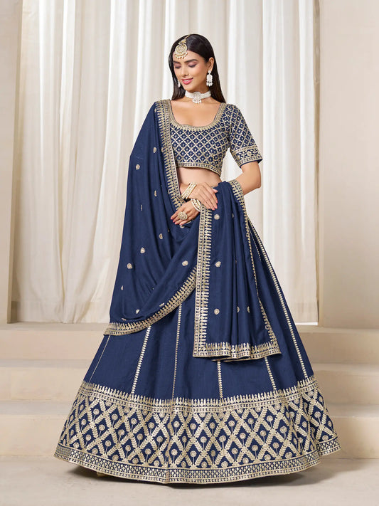 Navy Blue Art Silk Embroidery Work Lehenga Choli