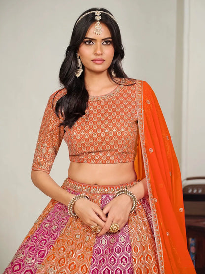 Deep Orange Embroidery Lehenga Choli