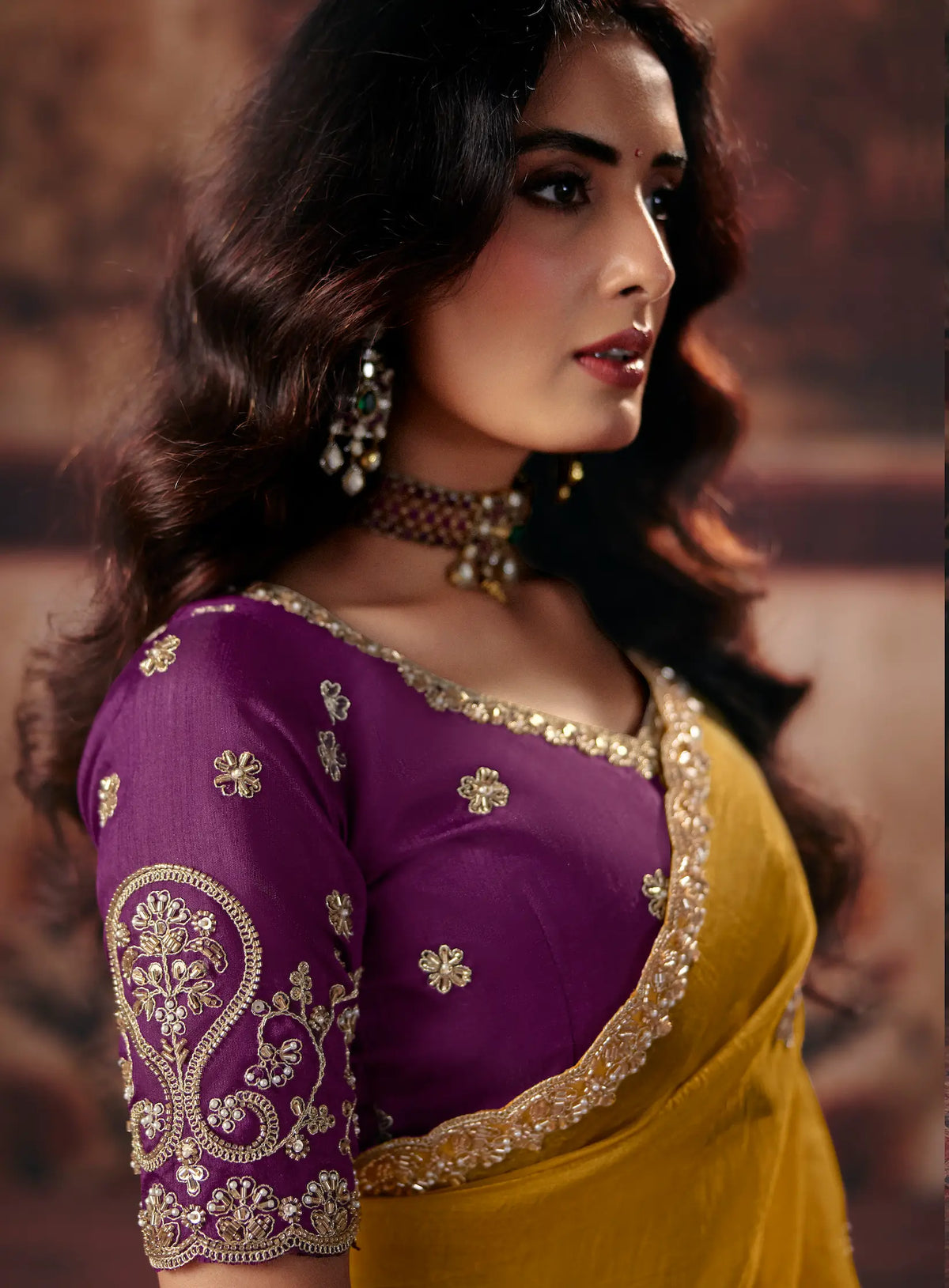 Mustard Gold Organza Embroidered Saree