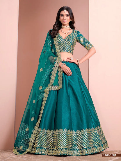 Aqua Blue Designer Art Silk Lehenga Choli With Thread And Sequins Work