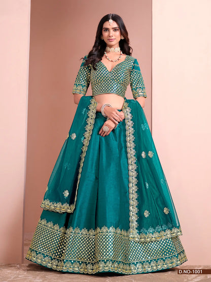 Aqua Blue Designer Art Silk Lehenga Choli With Thread And Sequins Work