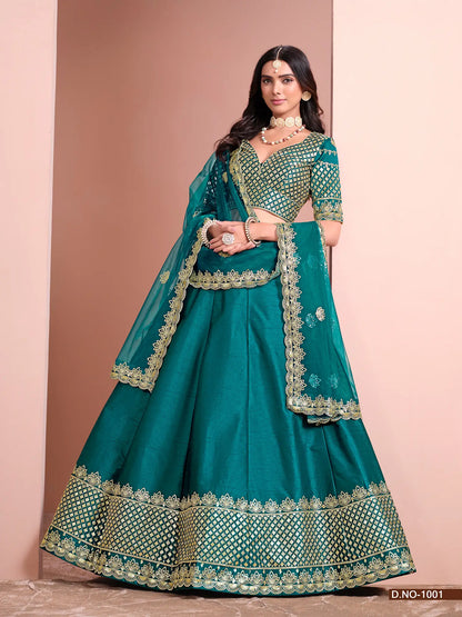 Aqua Blue Designer Art Silk Lehenga Choli With Thread And Sequins Work