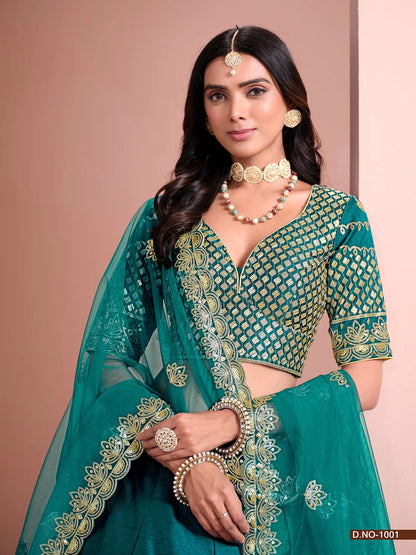 Aqua Blue Designer Art Silk Lehenga Choli With Thread And Sequins Work