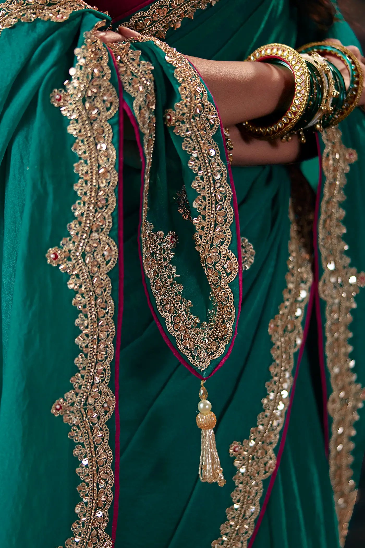 Teal Blue Bemberg Embroidered Saree