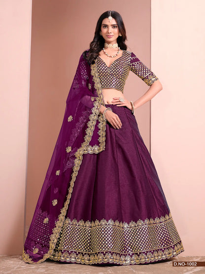 Wine Designer Art Silk Lehenga Choli With Thread And Sequins Work