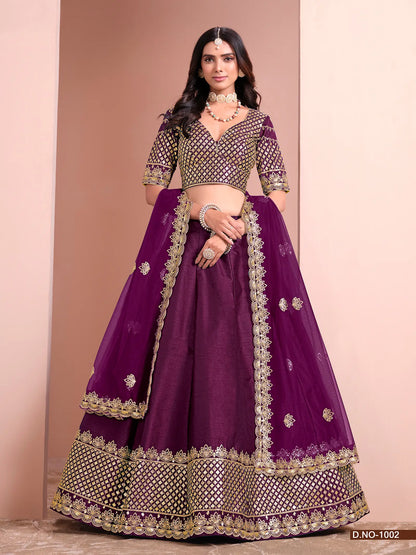 Wine Designer Art Silk Lehenga Choli With Thread And Sequins Work