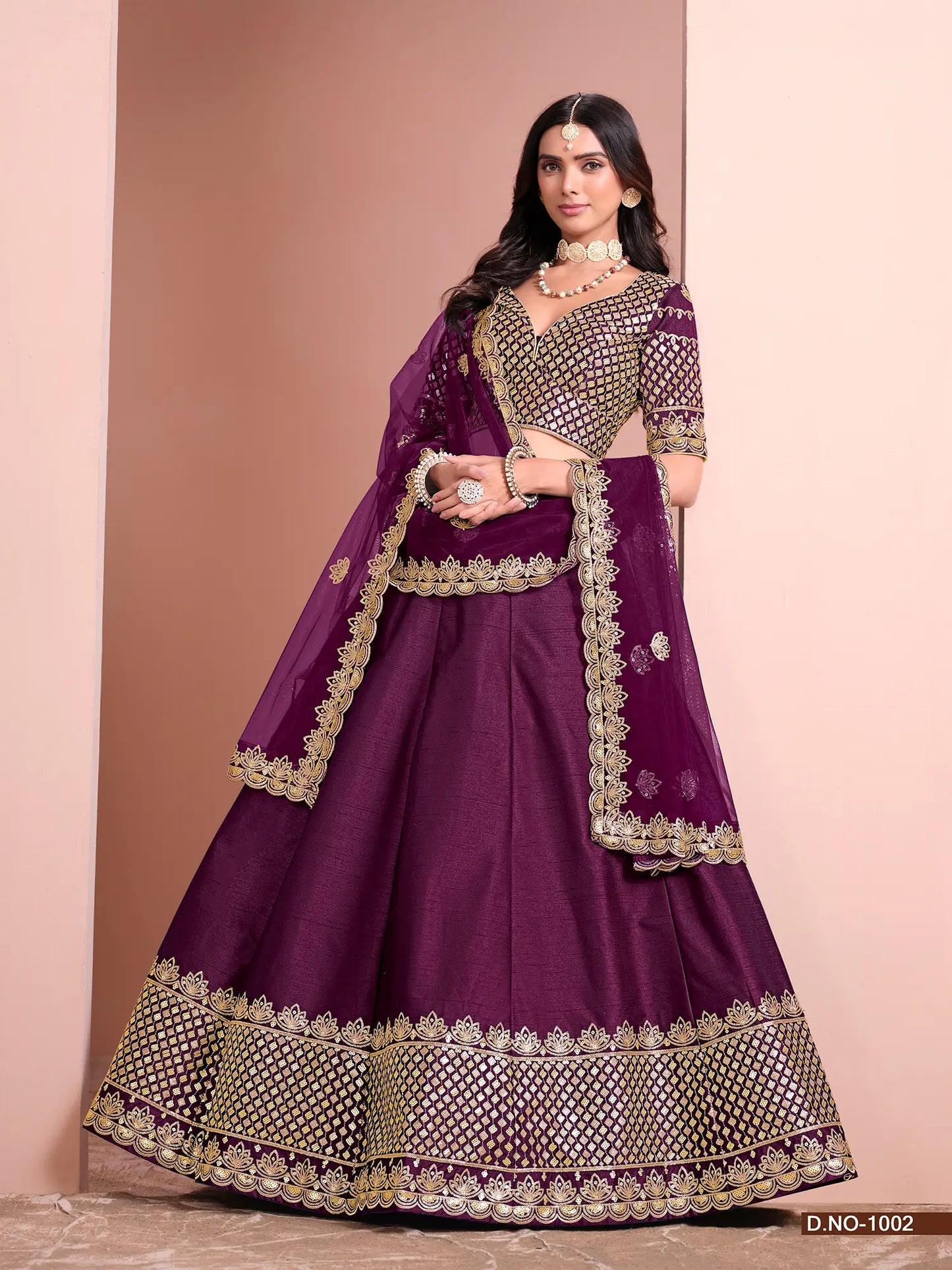 Wine Designer Art Silk Lehenga Choli With Thread And Sequins Work