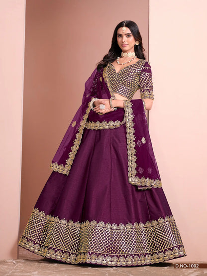 Wine Designer Art Silk Lehenga Choli With Thread And Sequins Work