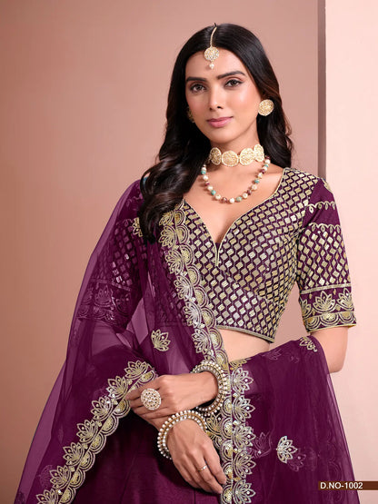 Wine Designer Art Silk Lehenga Choli With Thread And Sequins Work