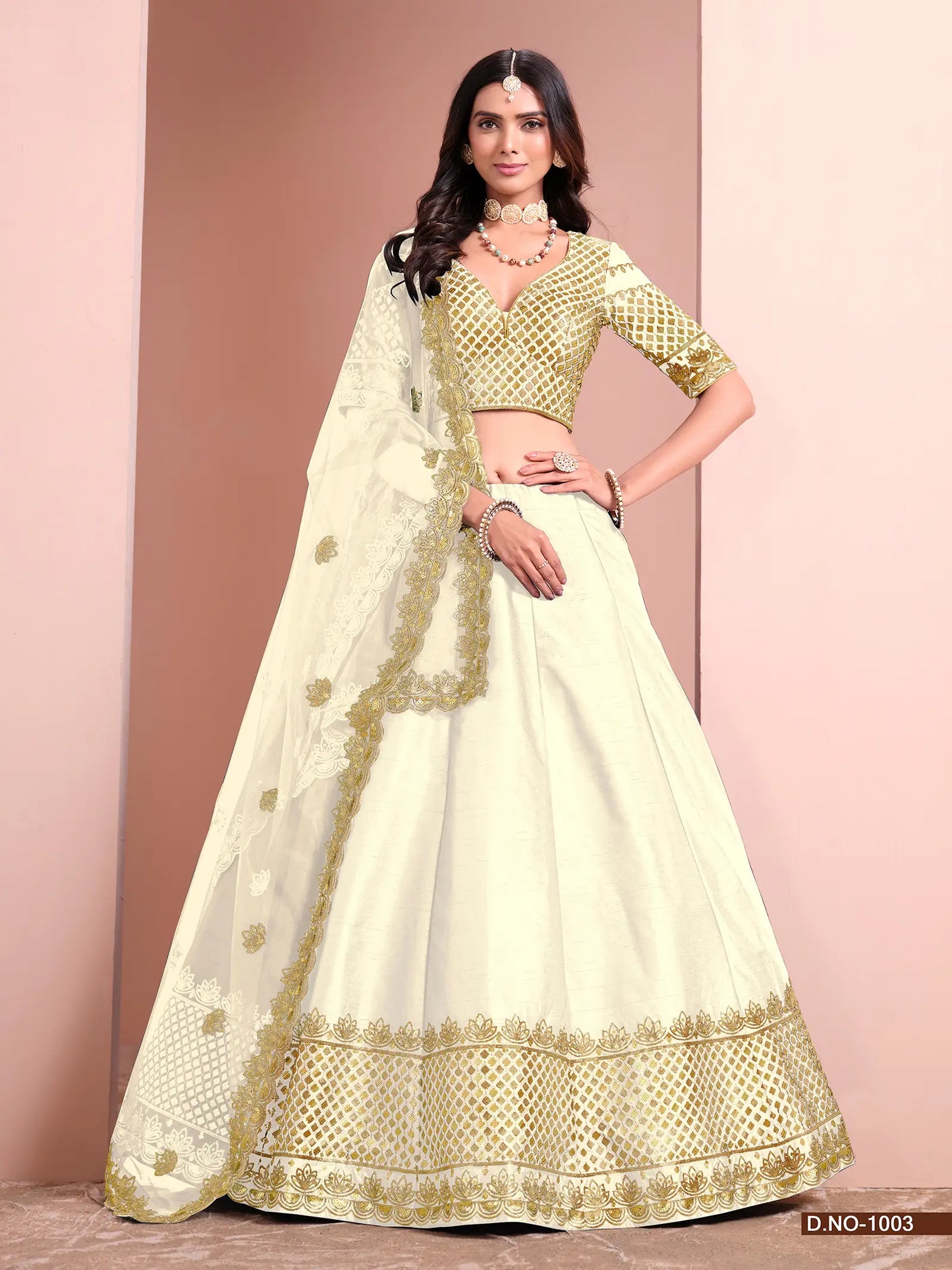 Antique White Designer Art Silk Lehenga Choli With Thread And Sequins Work