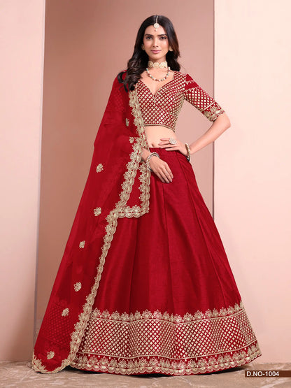 Red Designer Art Silk Lehenga Choli With Thread And Sequins Work