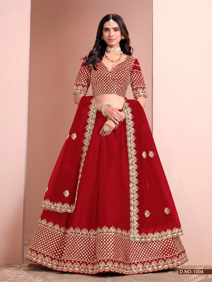 Red Designer Art Silk Lehenga Choli With Thread And Sequins Work