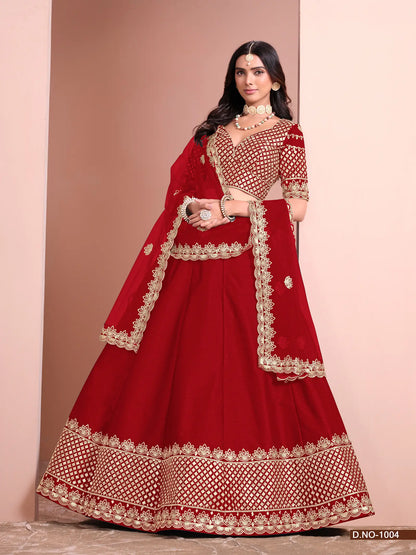 Red Designer Art Silk Lehenga Choli With Thread And Sequins Work