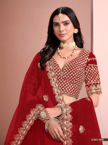 Red Designer Art Silk Lehenga Choli With Thread And Sequins Work