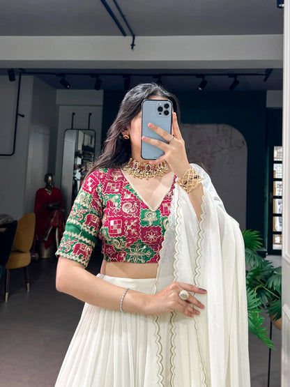 White Navratri Lehenga choli With Lace Touch Up