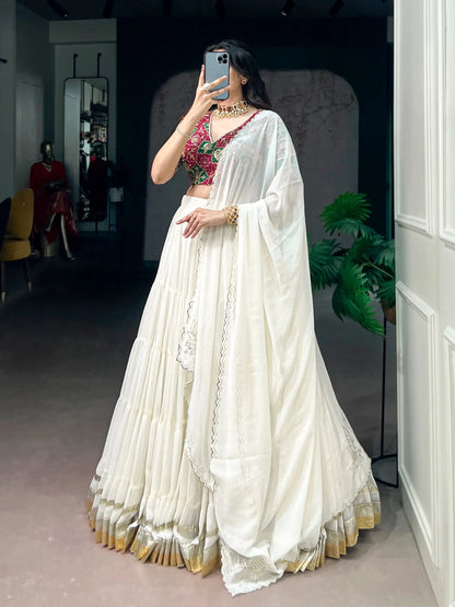 White Navratri Lehenga choli With Lace Touch Up