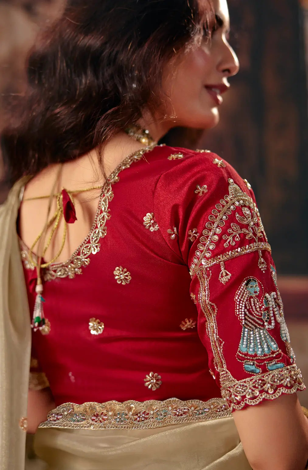 Sand Beige Organza Embroidered Saree