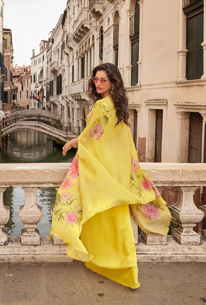 Lemon Yellow Embroidered Indo Western Set