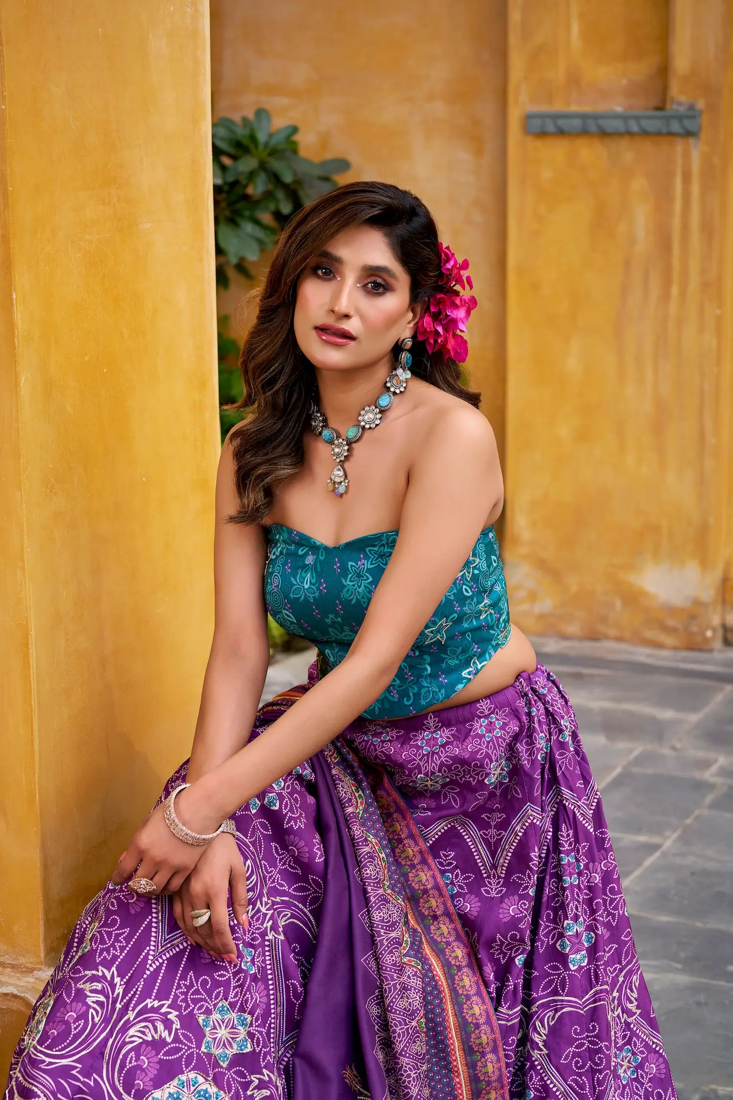 Royal Purple Silk Printed Lehenga Choli